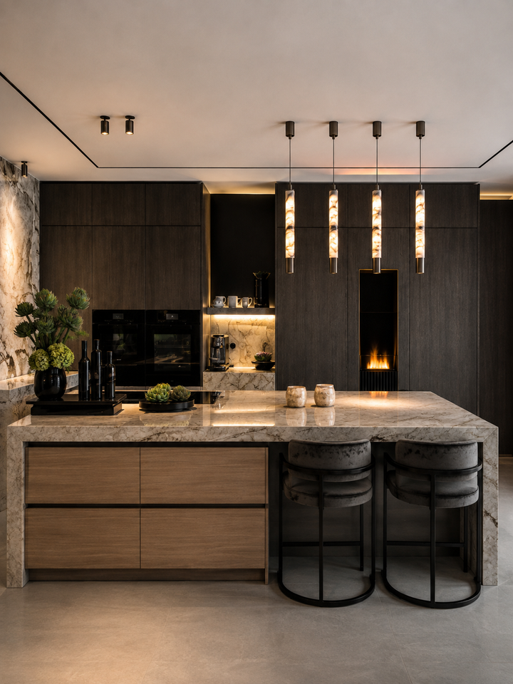 Marble & copper chandelier – AMBRA