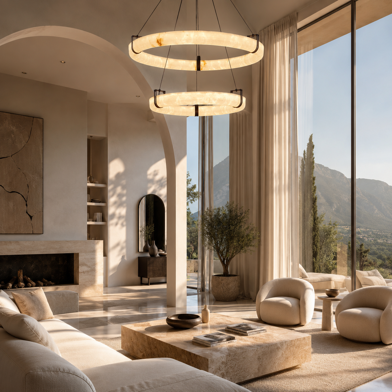 Stone-effect round chandelier – DISCA