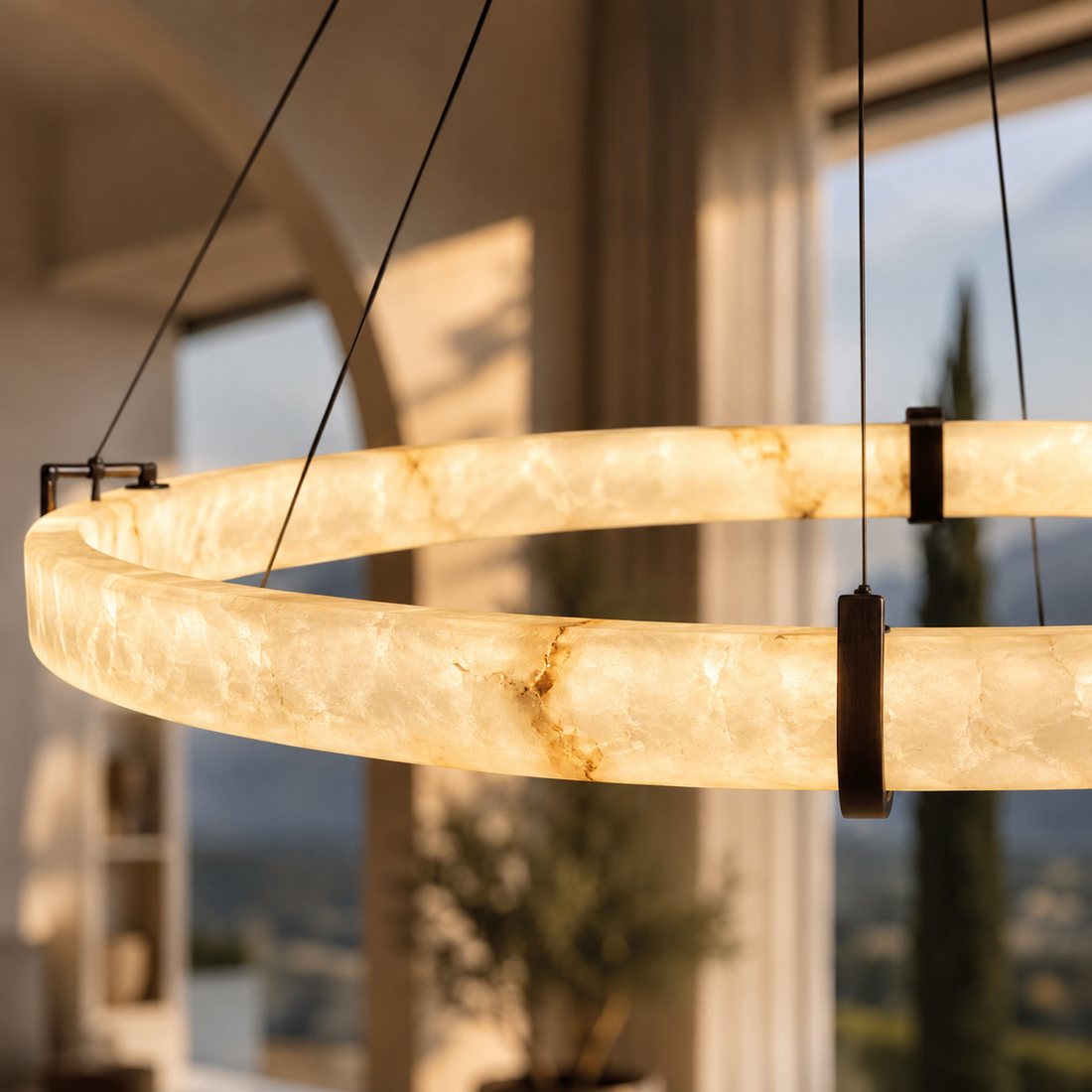 Stone-effect round chandelier – DISCA