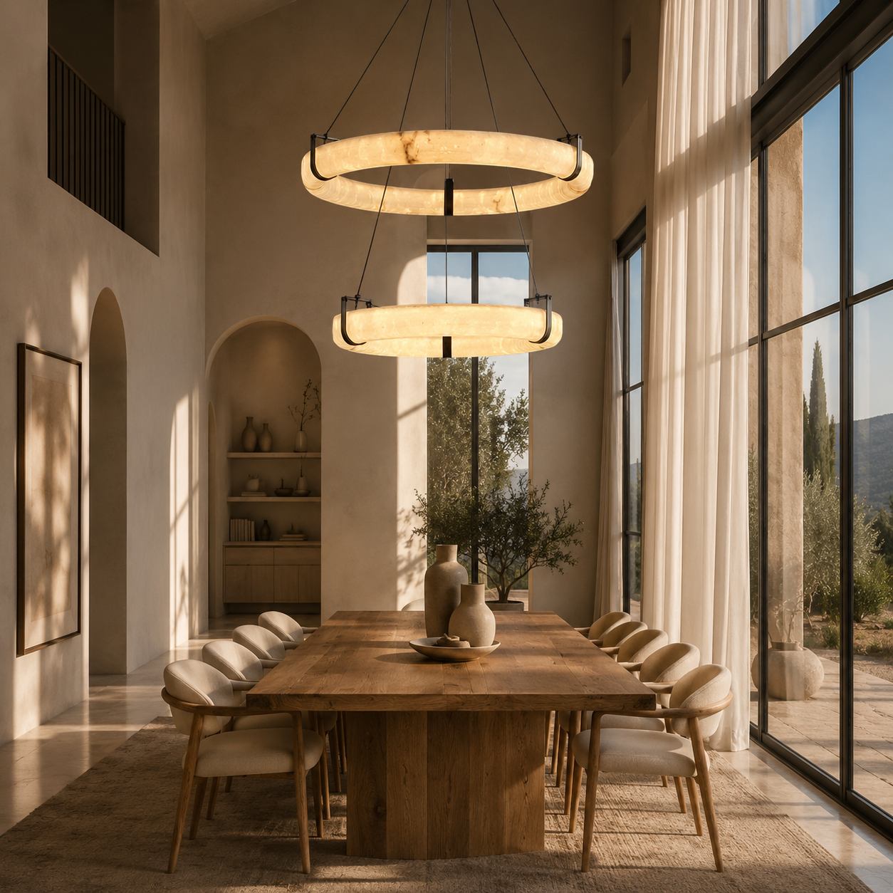 Stone-effect round chandelier – DISCA
